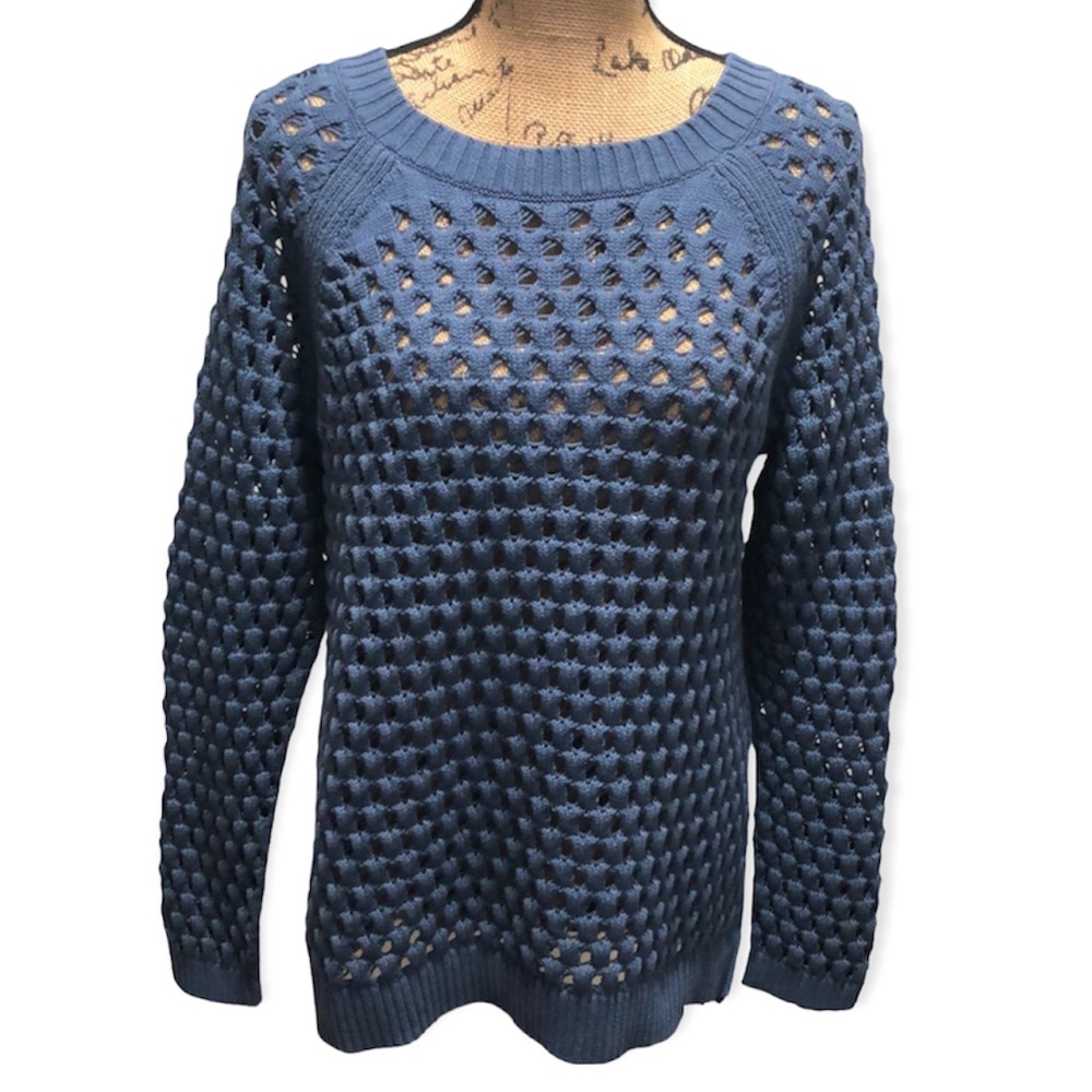 {Talbots} Blue Open Knit Cotton Blend Sweater excellent condition